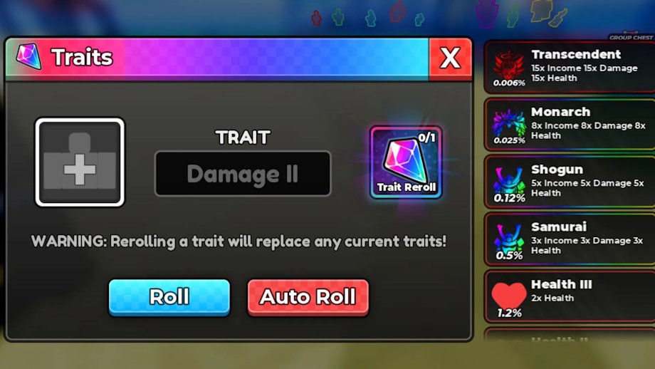 Cổng quay Trait trong Anime Dice