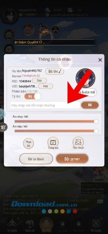 Nhập chính xác mã code > Chạm vào nút Đổi