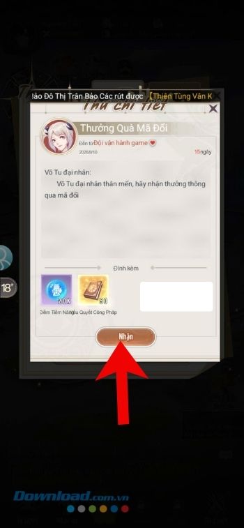 Ấn vào nút Nhận