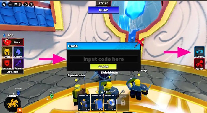 Màn hình đổi code game Command An Army