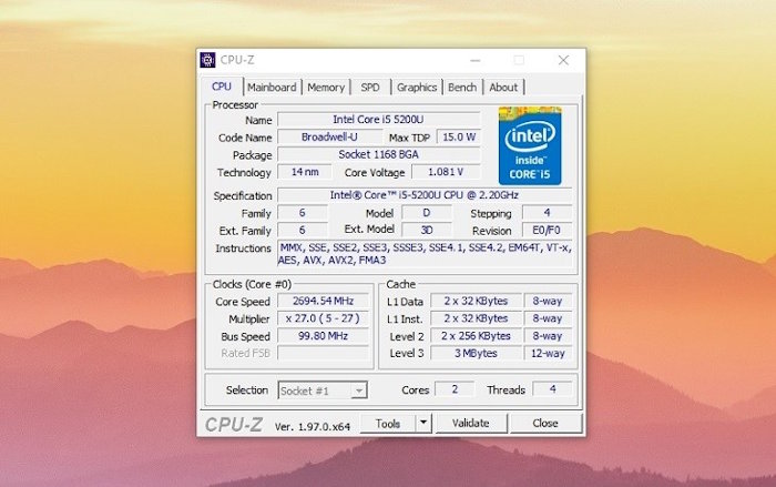 CPU-Z là ứng dụng kiểm tra thông tin phần cứng