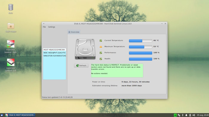 Giao diện đồ họa Hard Disk Sentinel Linux trên KUbuntu