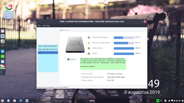 Giao diện đồ họa Hard Disk Sentinel Linux trên Ubuntu