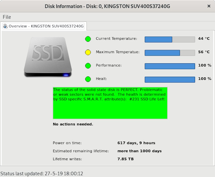 Giao diện đồ họa Hard Disk Sentinel Linux trên Light Fedora