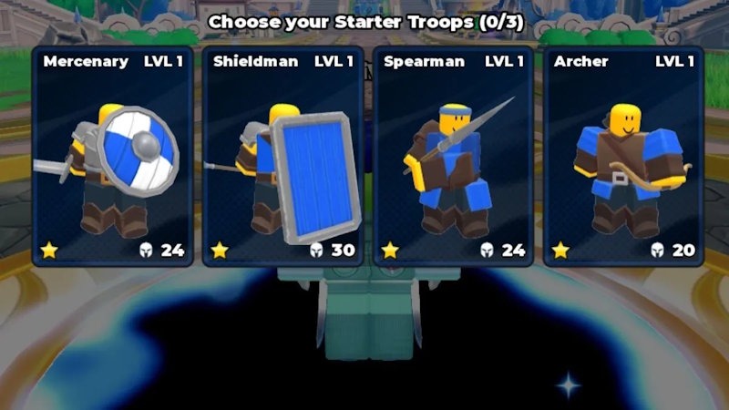Lựa chọn lính khởi đầu trong Command An Army Roblox