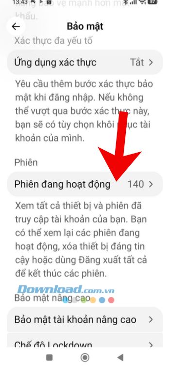 Nhấn vào mục Phiên đang hoạt động