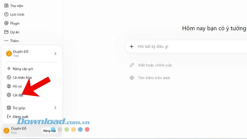 Nhấp chuột vào mục Cài đặt
