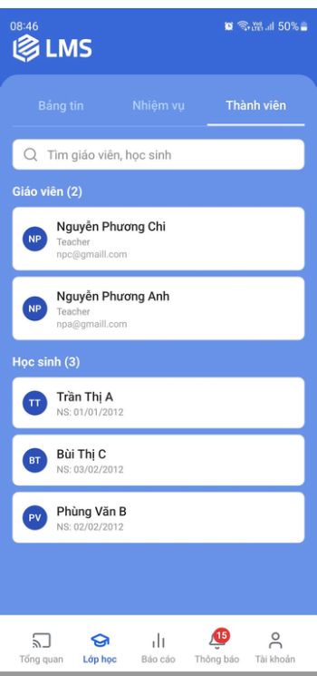 Quản lý thành viên trong lớp học