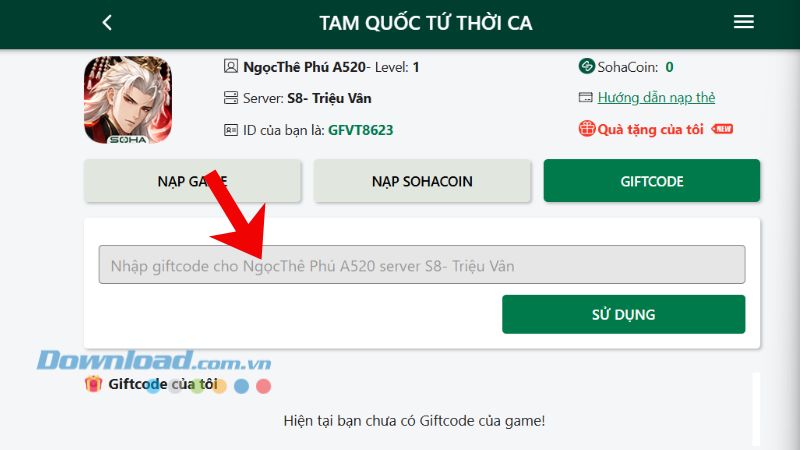 Nhập chính xác các mã cod > Nhấn vào nút Sử dụng.