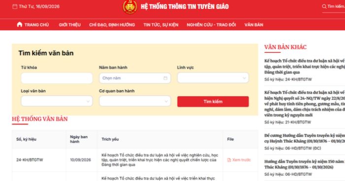 Tra cứu văn bản chỉ đạo và tài liệu tuyên truyền một cách dễ dàng