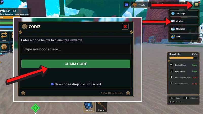 Nhập code Clover Legends