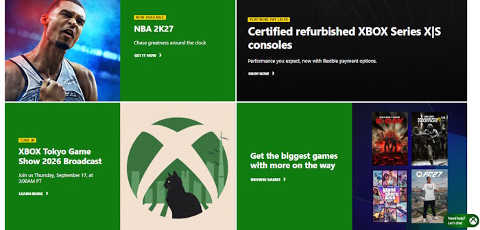 khám phá game, mua nội dung kỹ thuật số, tìm hiểu Xbox Game Pass,...