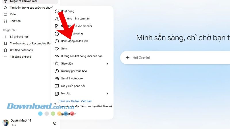 Nhấp chuột vào mục Hoạt động đã lên lịch