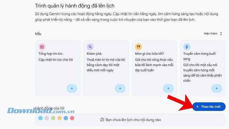 Nhấn vào nút Thao tác mới