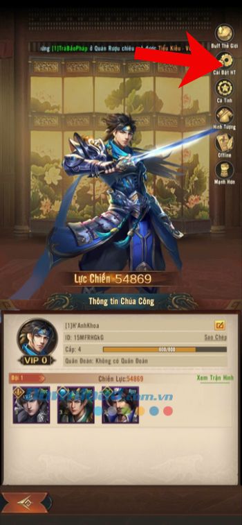 Ấn vào mục Cài đặt HT
