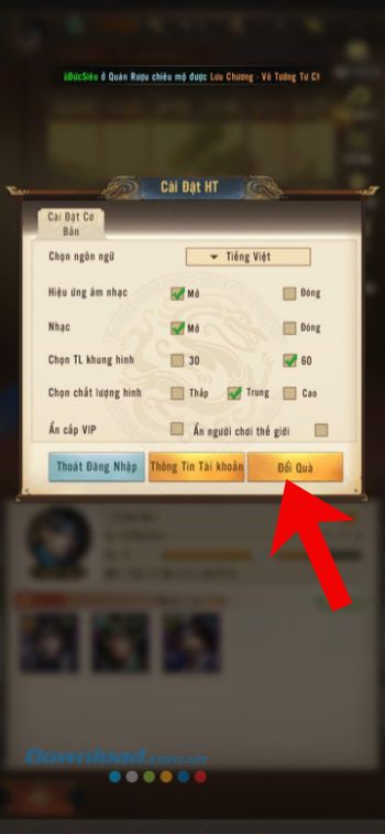 Chạm vào mục Đổi quà