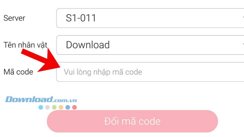 Nhập chính xác các mã giftcode > Nhấn vào nút Đổi mã code.
