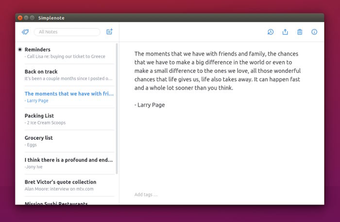 Simplenote là ứng dụng ghi chú miễn phí cho Linux