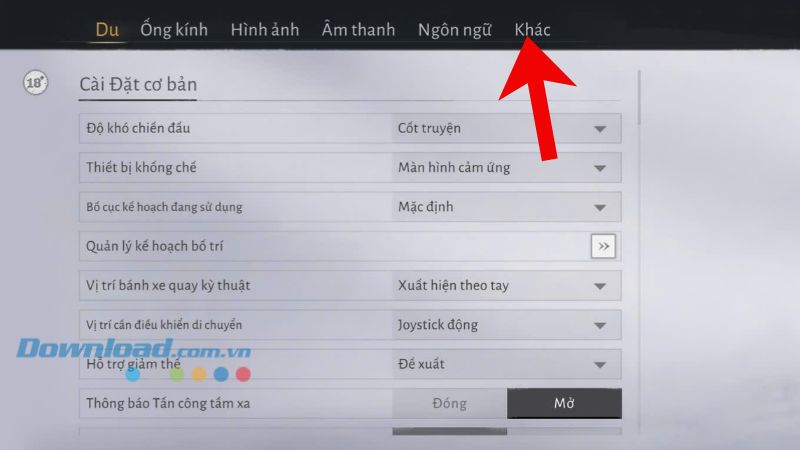 Chạm vào mục Khác.