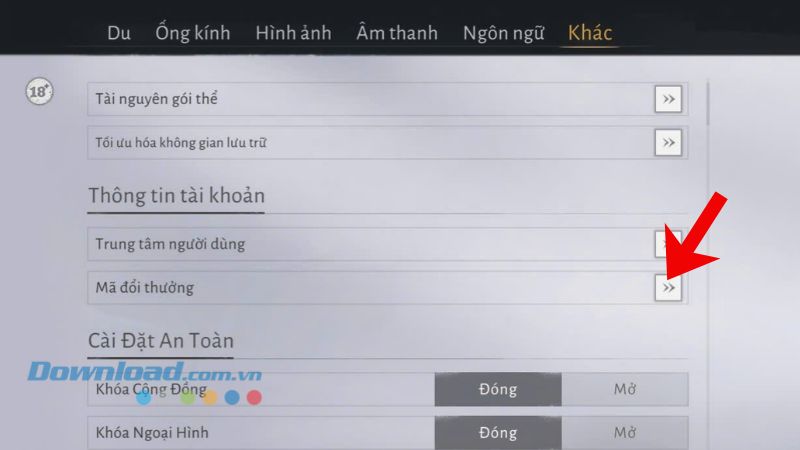 Nhấn vào mục Mã đổi thưởng