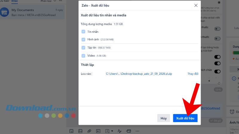 Tiếp tục, click chuột Xuất dữ liệu