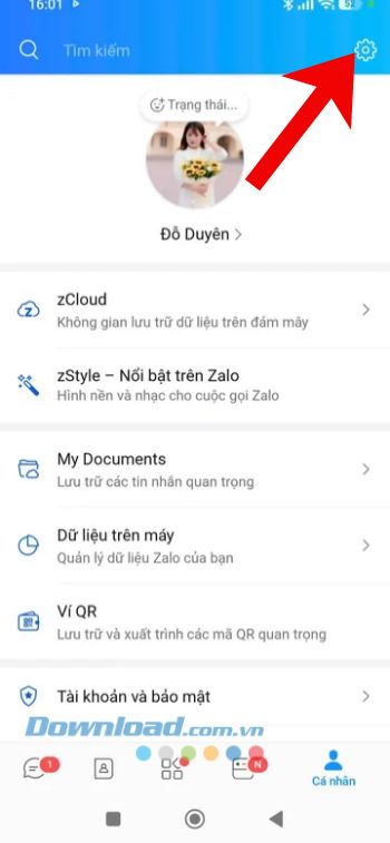Chạm vào biểu tượng Cài đặt