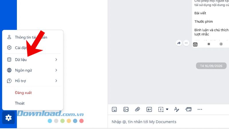 Click chuột vào mục Dữ liệu