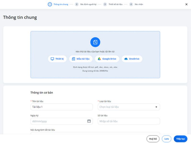 Tải hợp đồng lên, nhập thông tin chung của hợp đồng