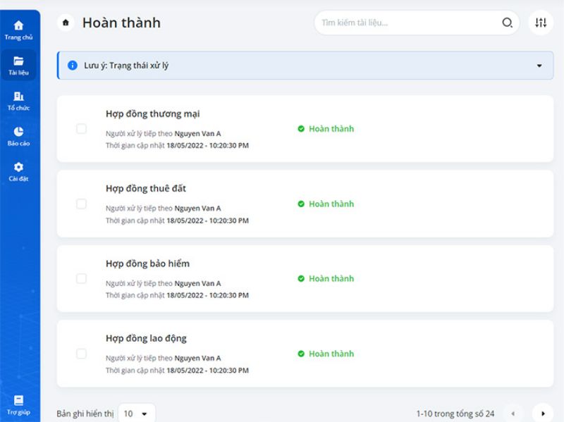 Hệ thống gửi hợp đồng hoàn thành đến các bên, mã hóa và lưu trữ hợp đồng
