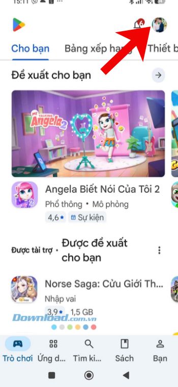 Nhấn vào biểu tượng tài khoản