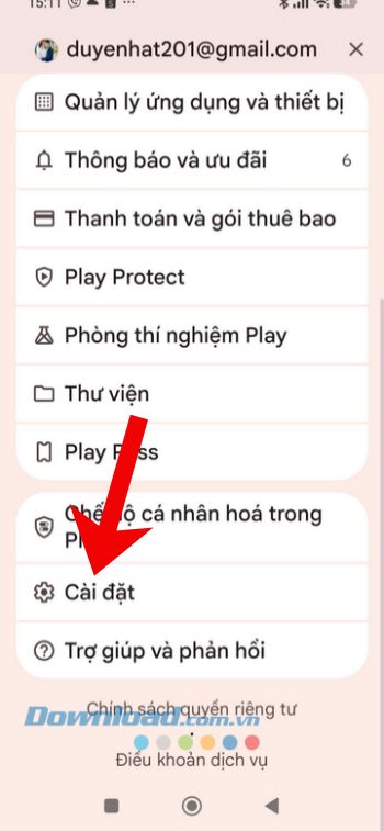 Ấn vào mục Cài đặt