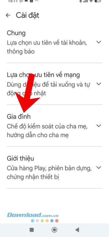 Chạm vào mục Gia đình