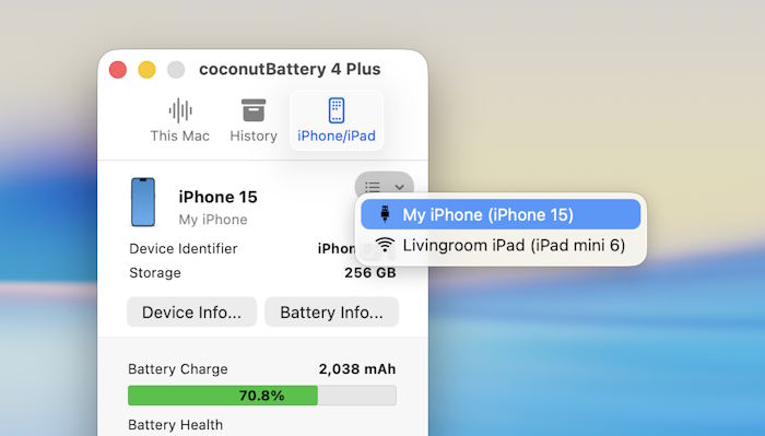 coconutBattery là phần mềm hiện dung lượng pin của máy Mac