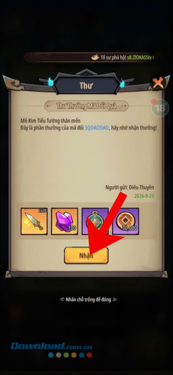 Nhấn vào nút Nhận
