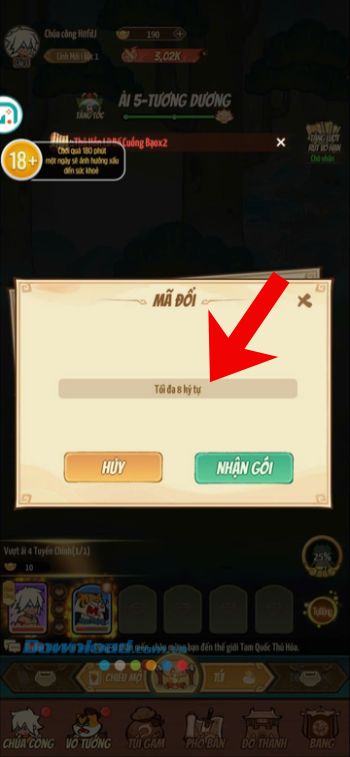 Nhập chính xác mã giftcode