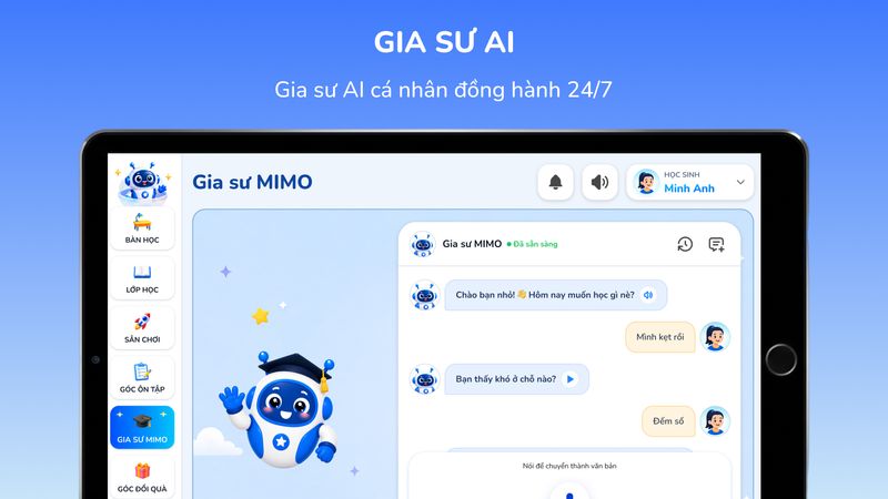 Gia sư AI luôn túc trực xuyên suốt app, sẵn sàng giải đáp thắc mắc