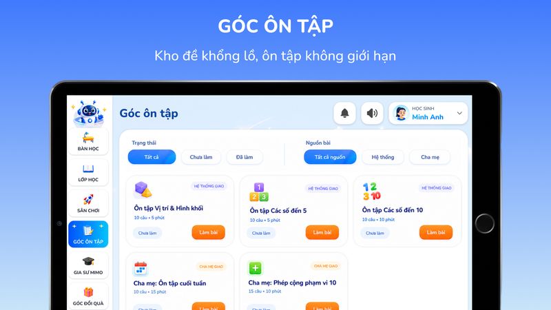 Kho đề khổng lồ được xây dựng theo chuẩn hóa, cho phép học sinh ôn luyện không giới hạn