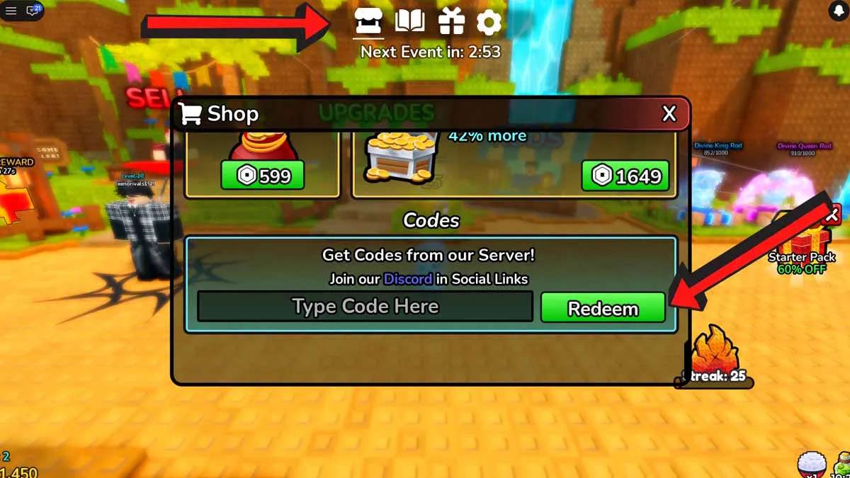 Màn hình đổi code Deep Fishing