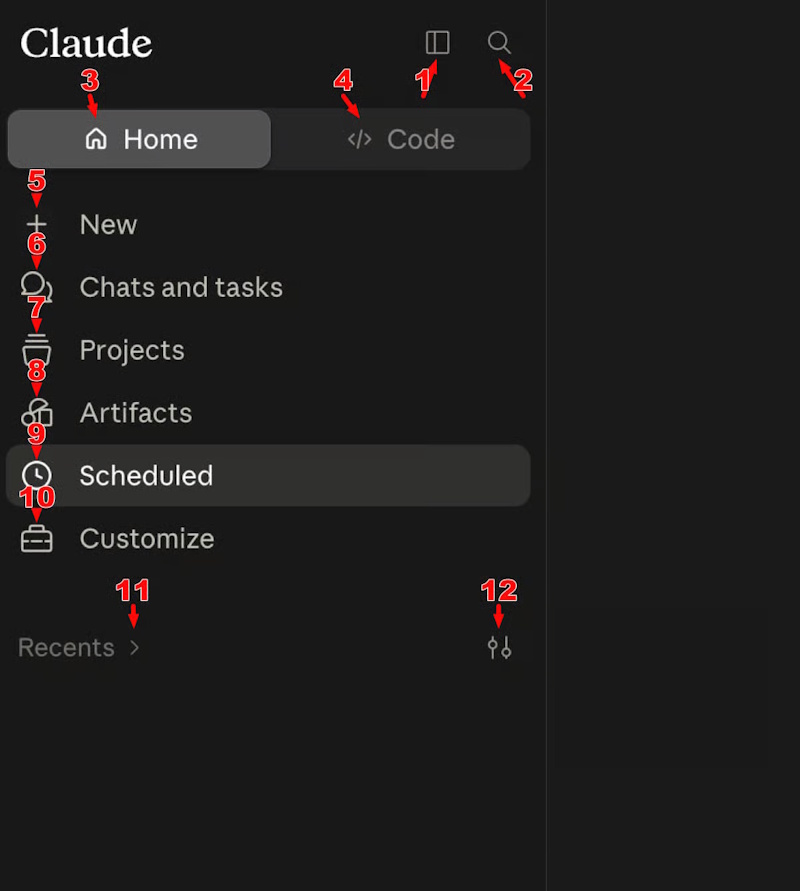 Icon sidebar trên Claude