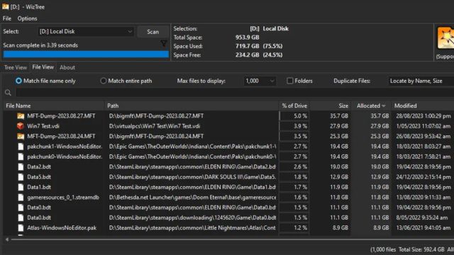 Tìm nhanh file và thư mục chiếm nhiều bộ nhớ