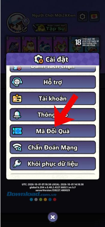 Ấn vào mục Mã đổi quà