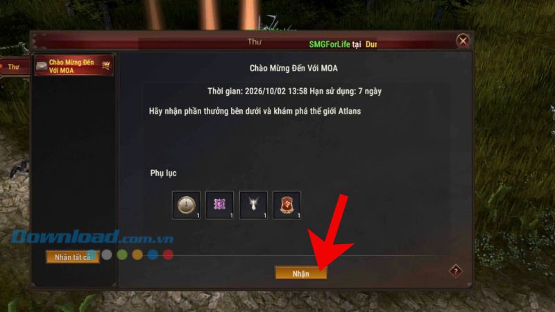 Nhấn vào nút Nhận
