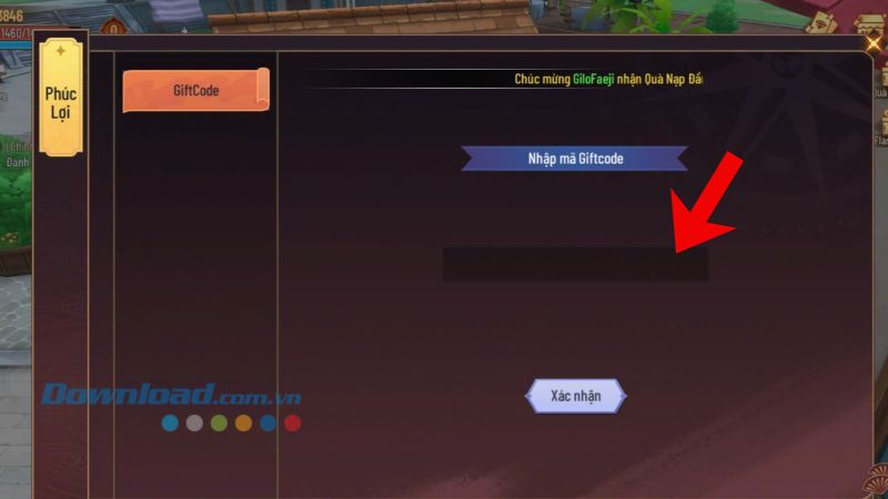 Nhập mã code > Ấn vào nút Xác nhận