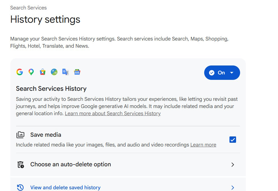 Save media trong hoạt động của tôi trên Google
