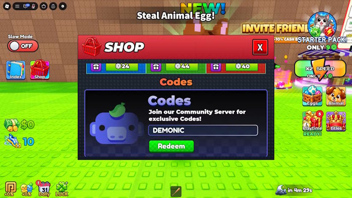 Đổi code Steal Animal Egg