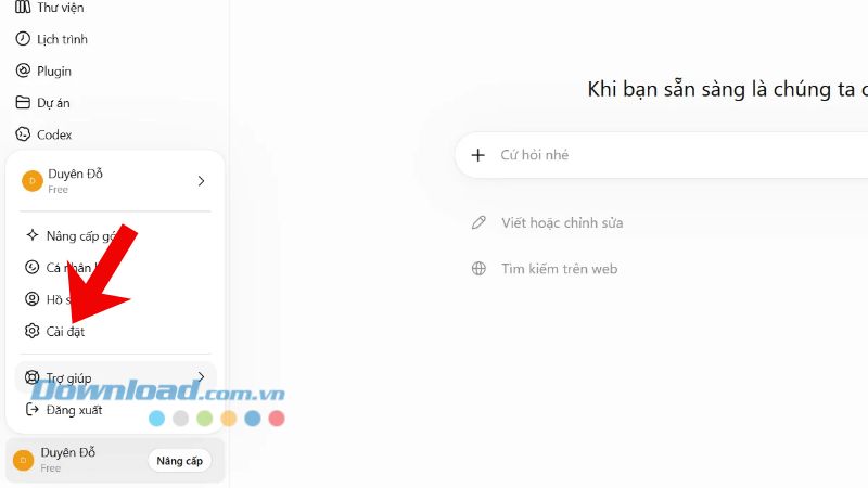 Nhấp chuột vào mục Cài đặt