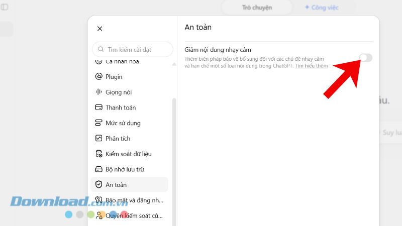 Gạt và bật công tắc tại mục Giảm nội dung nhạy cảm