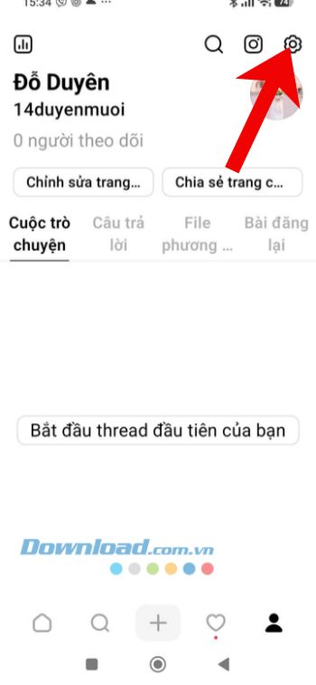 Nhấn vào biểu tượng cài đặt