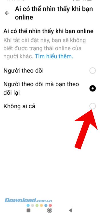 Nhấn và chọn mục Không ai cả