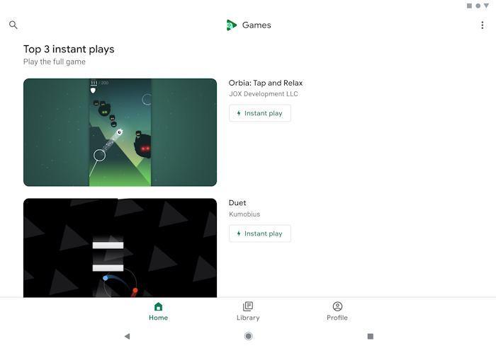 Một số game có thể chơi ngay lập tức